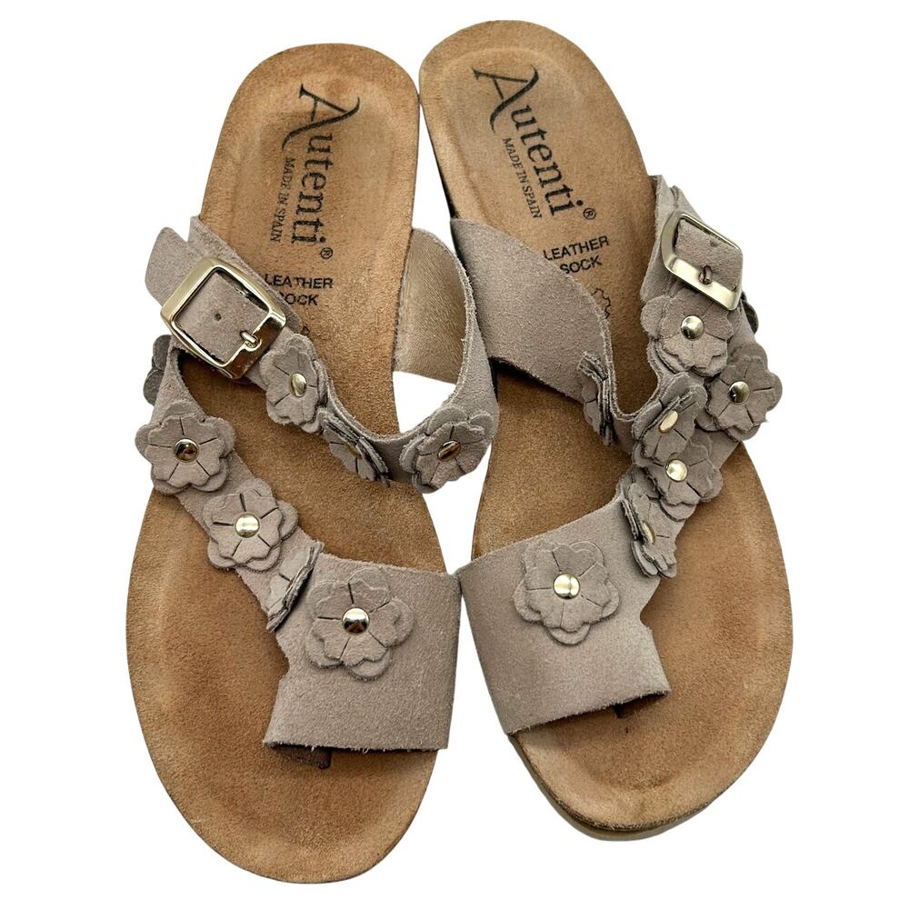 Autenti Spain Suede Leather Cork Wedge Sandal SIZE 9 EU 40 Casual Beach Travel